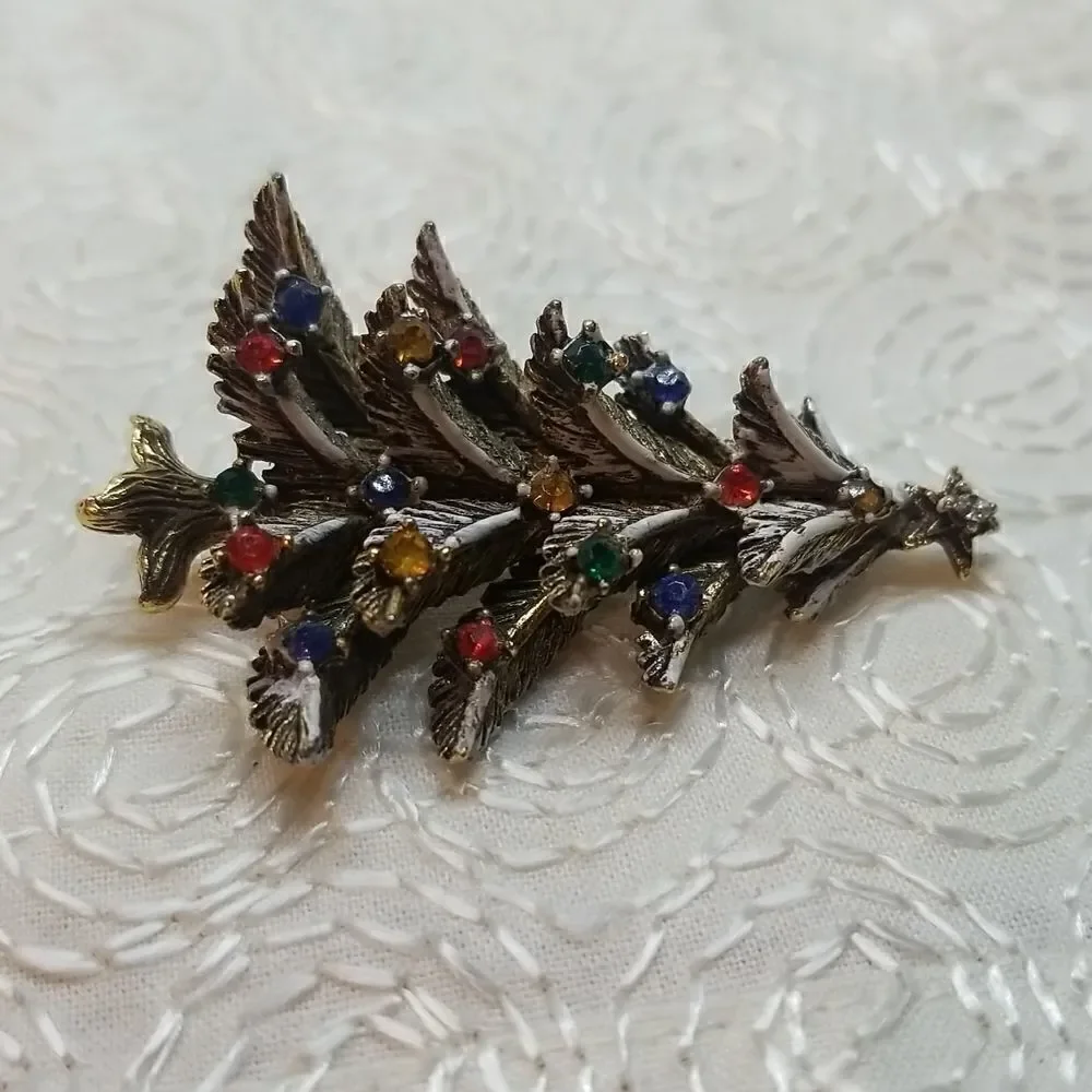 ART Brooch Pin Frosted Christmas Tree Rhinestones Vintage Brooch Pin